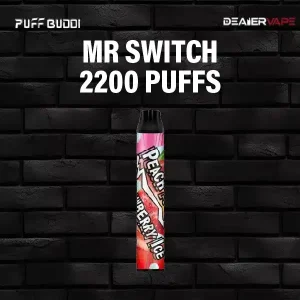 พอตใช้แล้วทิ้ง puff buddi mr switch กลิ่น สตอเบอร์รี่พีช ยกกล่อง หอมหวานสดชื่น ผสานความละมุนของพีชและความสดใสของสตรอว์เบอร์รี