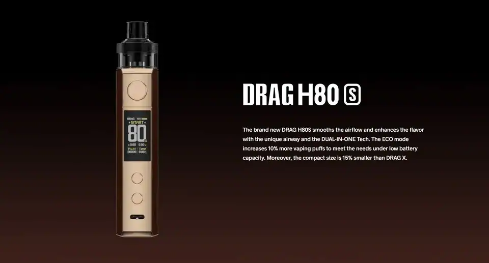 บุหรี่ไฟฟ้า drag h80s โดดเด่นด้วยดีไซน์ อัดแน่นด้วยประสิทธิภาพ