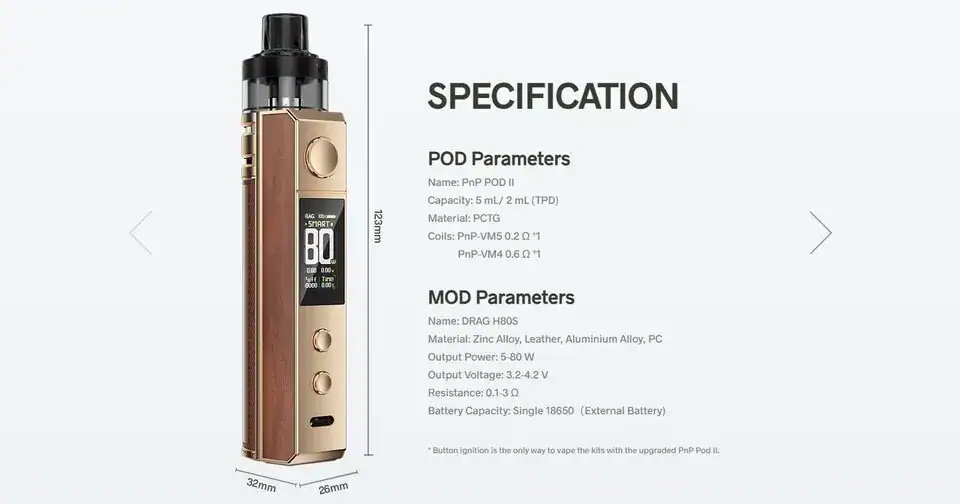 รายละเอียดสเปกทั้งหมดของบุหรี่ไฟฟ้า drag h80s
