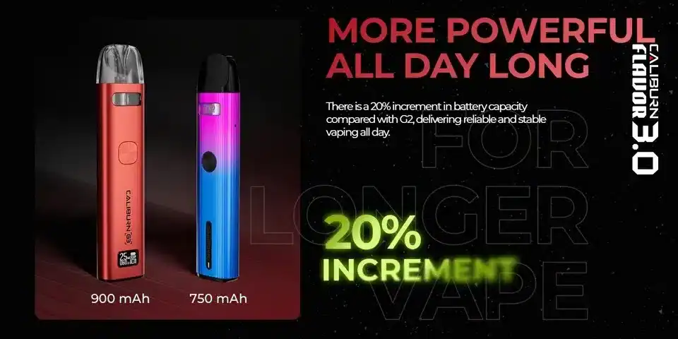 uwell caliburn g3 มาพร้อมแบตเตอรี่ในตัว 900 mah