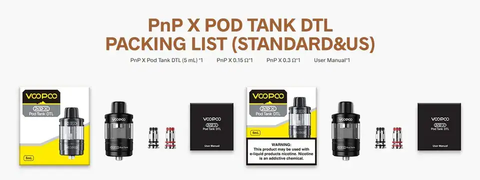 สินค้าในชุดของอะตอมบุหรี่ไฟฟ้า voopoo pnp x dtl
