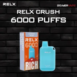 relx crush 6000 puff กลิ่นบลูเบอรี่ เปรี้ยวอมหวานสูบเพลิน