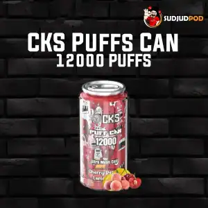 CKS Puffs Can 12000 กลิ่นเชอร์รี่พีชเลมอนเนด – หวานสดชื่นจากเชอร์รี่และพีช ผสมเลมอนเปรี้ยวซ่า สดใสลงตัว