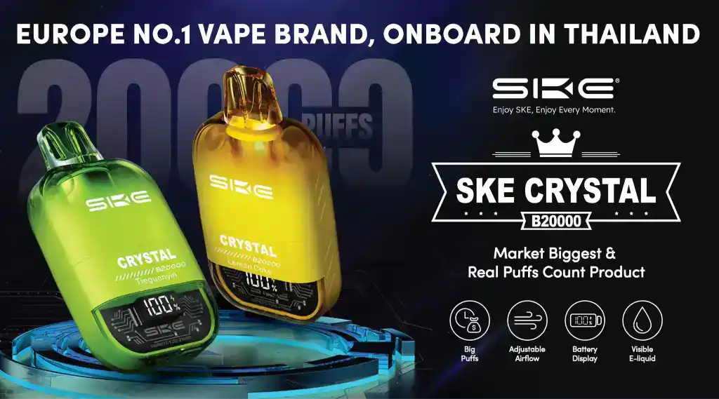 ske crystal b20000 puffs พอตสุดคุ้ม รองรับการสูบได้มากถึง 20,000 คำ