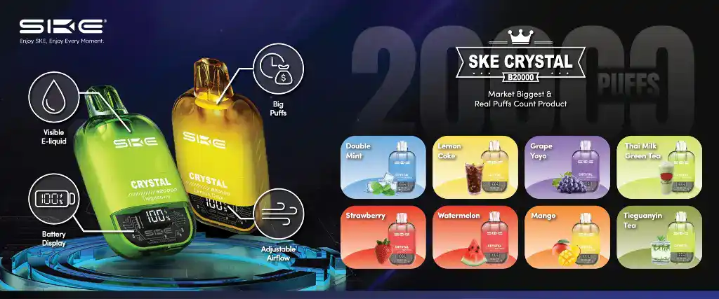 ske crystal b20000 puffs ดีไซน์ล้ำสมัย พร้อมหลากหลายกลิ่นให้เลือก