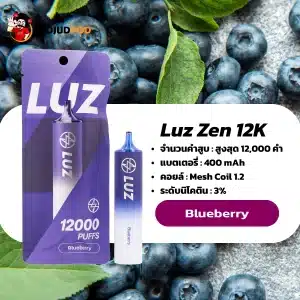 Luz 12000 Puffs กลิ่นบลูเบอร์รี่ หอมหวาน ฟีลฟรุ้ตตี้