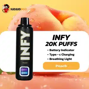 INFY 20K กลิ่นพีช — กลิ่นพีชนุ่มสดใส หวานกำลังดีทุกคำสูบ